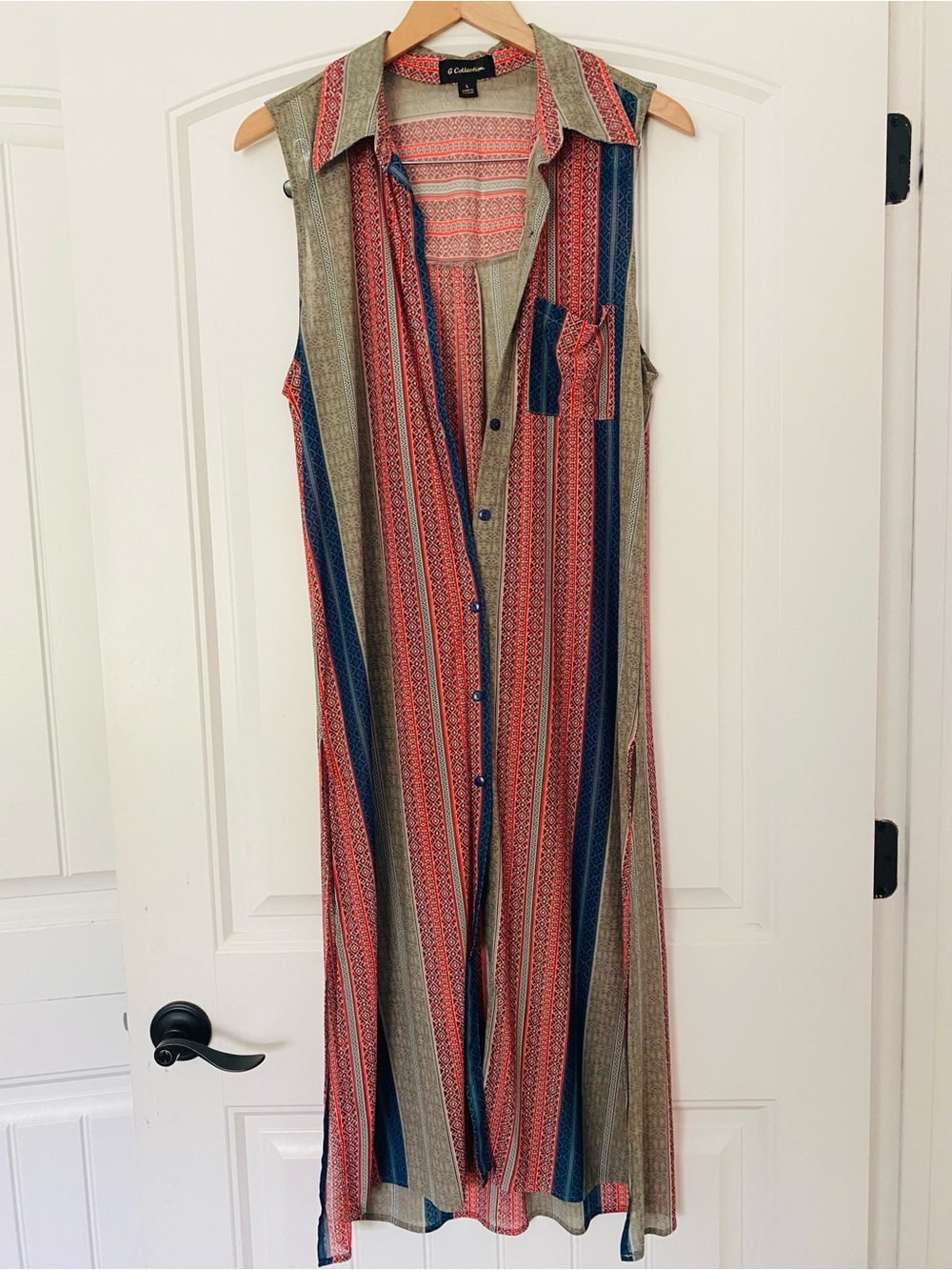G Collection Sheer Boho Striped Button-Front Tunic Duster size Large